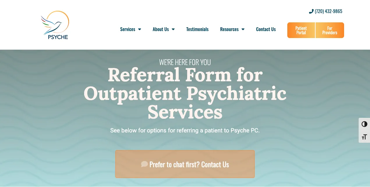 Screenshot of Patient Referral Form page